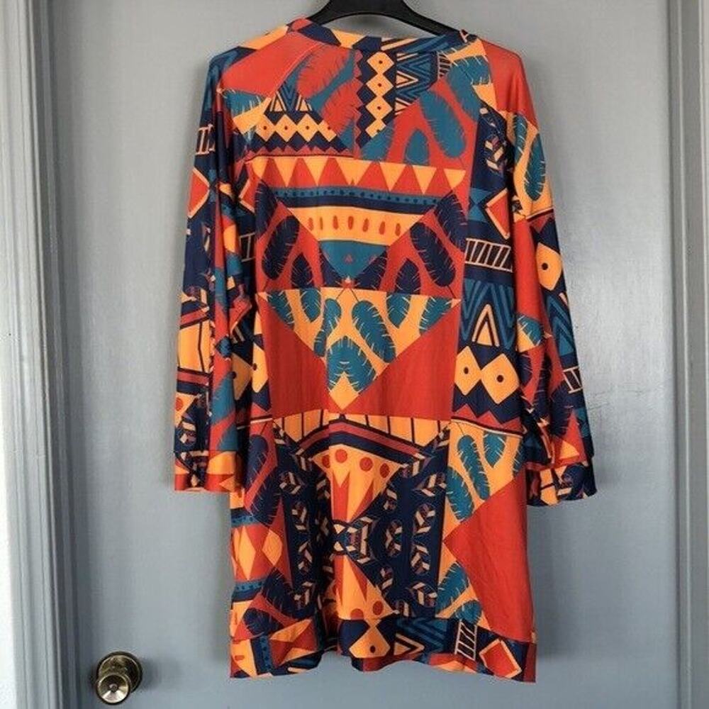 NWT Beyond This Plane Women's Stretchy 2XL Gold Blue Southwest 3/4 Sleeve Blouse - Picture 2 of 7